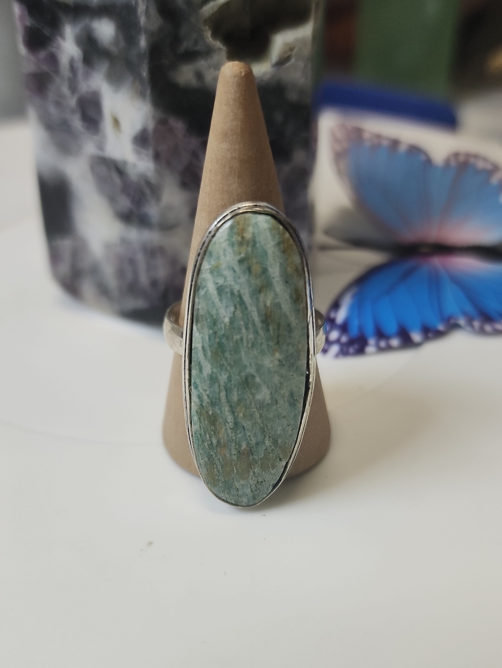 Green Amazonite Oval Statement Ring